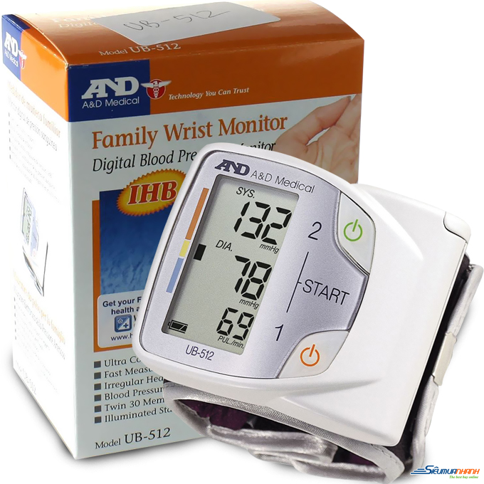 Máy đo huyết áp cổ tay tự động tại nhà AND UB-512